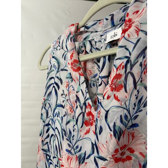 Cabi Sleeveless Blouse Top Style #5537 White Red Floral Womens Small V-Neck - Picture 5 of 6